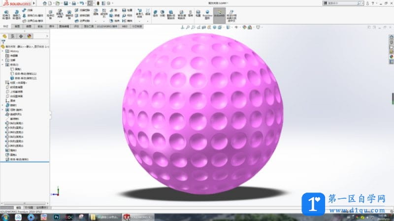 SolidWorks里用两种方法画高尔夫球教程-1